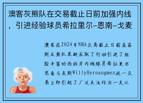 澳客灰熊队在交易截止日前加强内线，引进经验球员希拉里尔-恩南-戈麦斯 - 副本