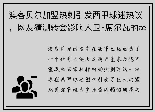 澳客贝尔加盟热刺引发西甲球迷热议，网友猜测转会影响大卫·席尔瓦的未来 - 副本